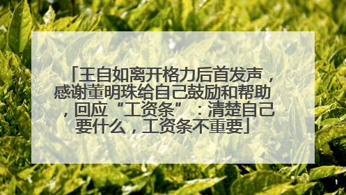 王自如离开格力后首发声，感谢董明珠给自己鼓励和帮助，回应“工资条”：清楚自己要什么，工资条不重要