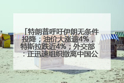 特朗普呼吁伊朗无条件投降；油价大涨逾4%，特斯拉跌近4%；外交部：正迅速组织撤离中国公民；阿里+苹果，大消息丨每经早参