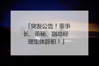 突发公告！董事长、董秘、副总经理集体辞职！