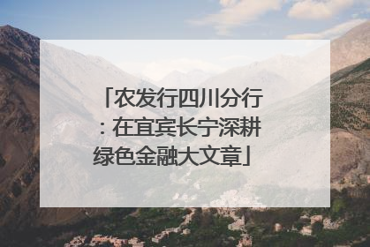 农发行四川分行：在宜宾长宁深耕绿色金融大文章